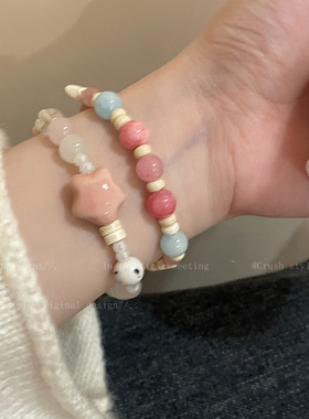 夏日多巴胺串珠手链女生款手串2023年新款彩色珠子陶瓷高级感手饰