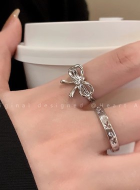 不规则蝴蝶结戒指女秋冬轻奢冷淡风开口食指戒时尚个性简约指环潮