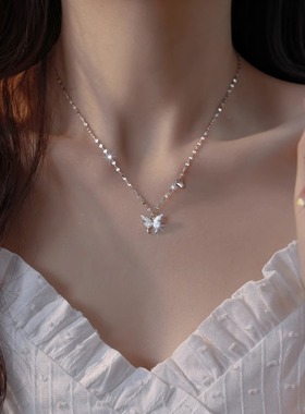 S925纯银蝴蝶项链女小众百搭高级感锁骨链情人节足银999配饰批发