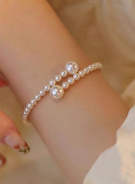 法式复古珍珠手镯女轻奢名媛气质高级小众设计感简约百搭时尚手镯