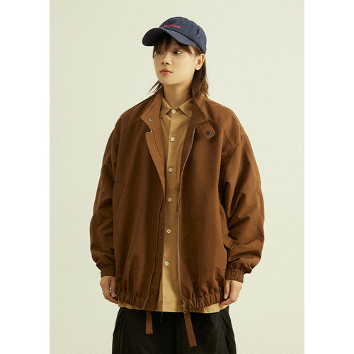 GoodNorth咖色复古立领拉链外套