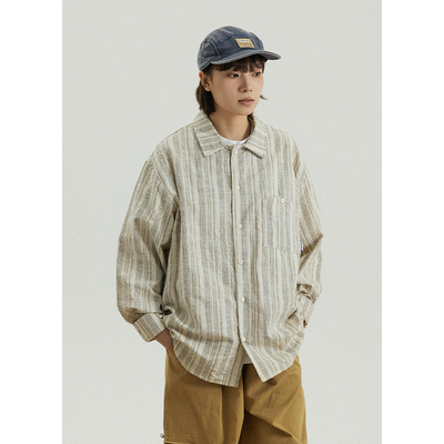 GoodNorth日系复古竖条纹衬衫