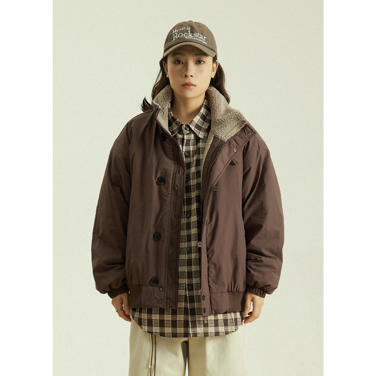 GoodNorth冬季复古羊羔绒保暖加厚棉服外套男女款bf立领工装棉衣