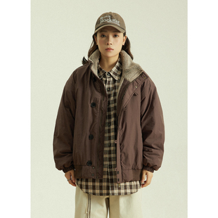 GoodNorth冬季复古羊羔绒保暖加厚棉服外套男女款bf立领工装棉衣