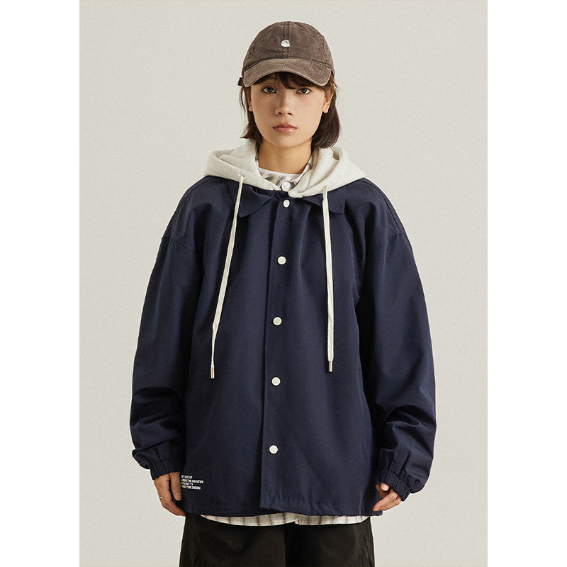 日系复古可拆卸帽子夹克男女同款