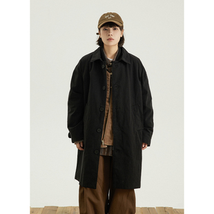 GoodNorth男女同款日系复古宽松中长款过膝风衣翻领大衣工装外套