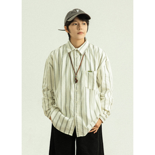 宽松百搭休闲衬衣 简约长袖 GoodNorth日系复古竖条纹衬衫 男女同款
