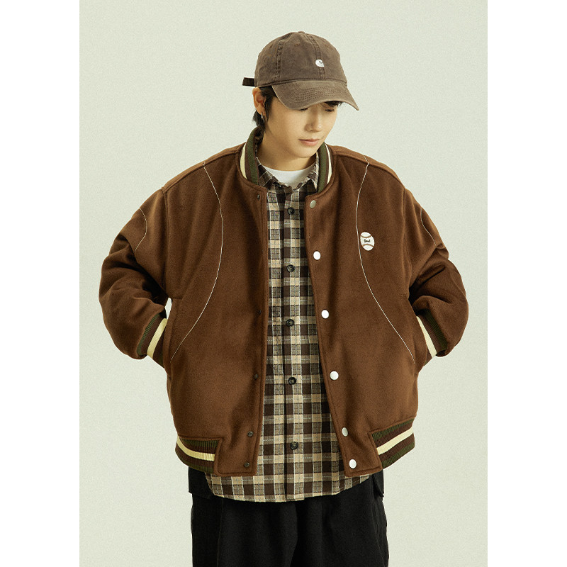 GoodNorth复古咖色棒球服外套