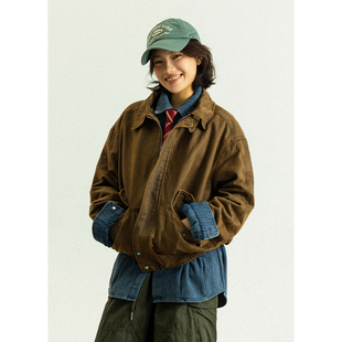 GoodNorth美式复古麂皮绒工装外套男女款春季小个子短款休闲夹克