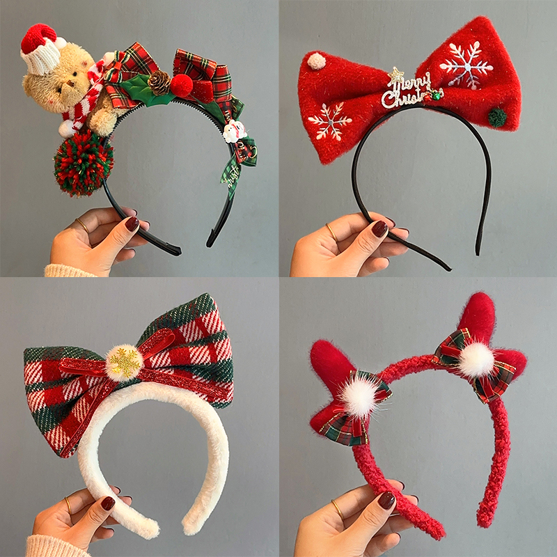 2026新款圣诞节发箍女士小熊蝴蝶结圣诞树拍照道具甜美可爱秋冬