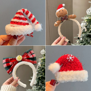 圣诞节毛绒圣诞帽发夹可爱姜饼人发箍头箍甜美拍照道具2026新款
