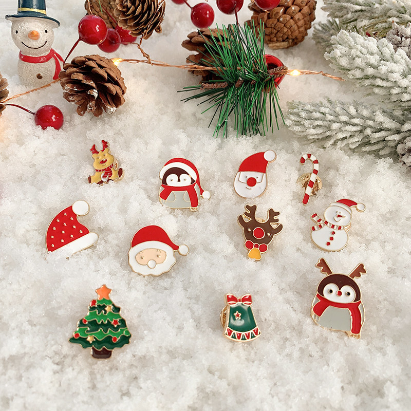 圣诞节主题胸针可爱老人麋鹿雪人日韩个性徽章领口别针包包装饰品
