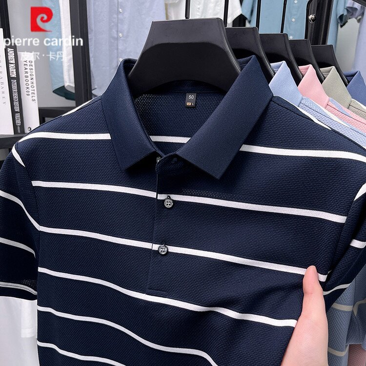 皮尔卡丹桑蚕丝男士短袖t恤2026夏季中年商务冰丝免烫翻领POLO衫