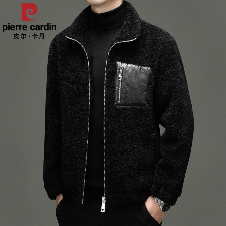 皮尔卡丹冬季新款男士羊羔毛短款外套中青年韩版休闲加厚保暖夹克