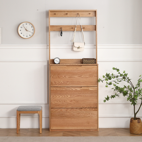 实木超薄翻斗鞋柜橡木原木家用