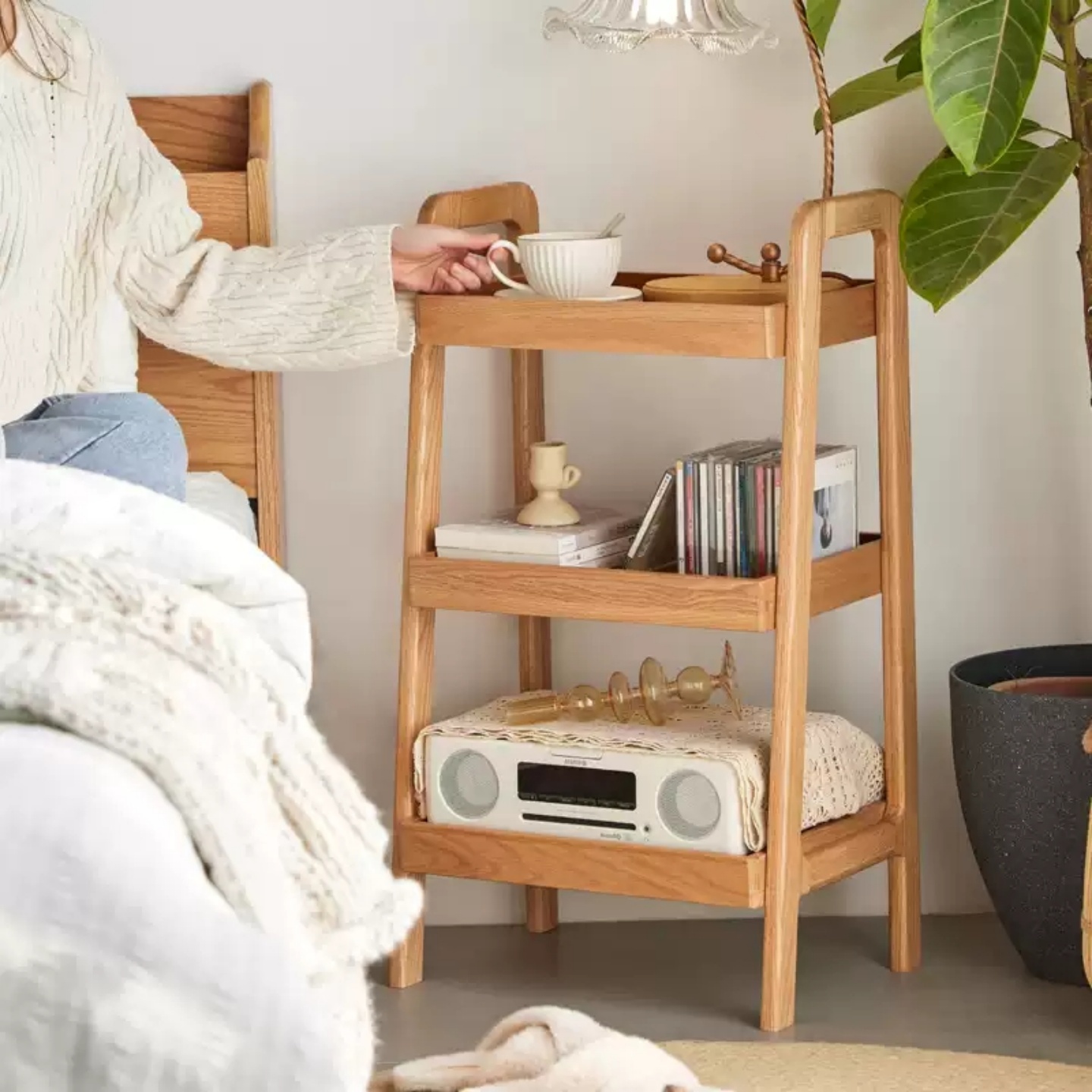 工厂直销简约实木橡木置物架角几