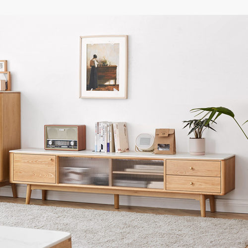 实木岩板电视柜小户型客厅储物柜