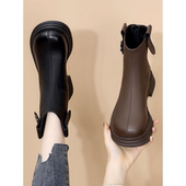 品牌断码 真皮切尔西短靴女2025秋冬厚底英伦马丁靴软底烟筒瘦瘦靴