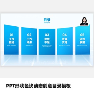 PPT形状色块动态创意目录模板