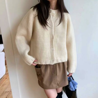 ASOME韩国东大门25秋冬新款小圆领纽扣韩系温柔简约羊毛毛衣外套