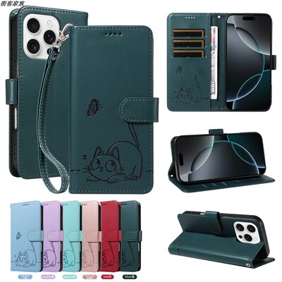 适用于华为 P8 Lite 2017/P9 Lite 2017手机套卡通可爱猫翻盖式韩日风保护皮套软硅胶外壳防摔支架简约时尚