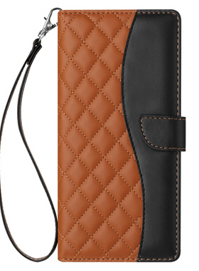 适用于一加Oneplus 1+ Nord N300手机套拼接撞色菱形格纹保护套翻盖式皮套软硅胶外壳全包边防摔插卡支架创意