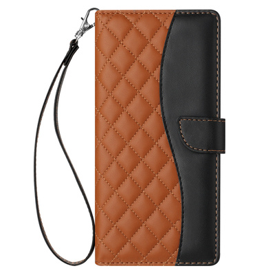 适用于红米Redmi Note12 Pro Speed极速版手机套拼接撞色菱形格纹保护套翻盖皮套软硅胶外壳全包防摔插卡支架