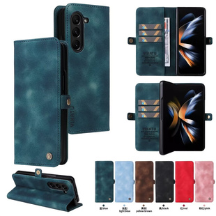 适用于三星Galaxy Z Fold Flip 6 5 4 3手机套折叠屏防摔保护套侧吸按扣复古磨砂皮套硬边框外壳插卡支架商务