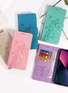 适用于一加Oneplus 1+ Nord N20 SE 4G/Nord N300手机壳压花蝴蝶电话保护套翻盖皮套软硅胶外壳防摔插卡支架