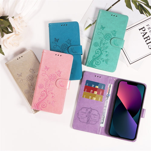 适用于一加Oneplus 1+ Nord N20 SE 4G/Nord N300手机壳压花蝴蝶电话保护套翻盖皮套软硅胶外壳防摔插卡支架