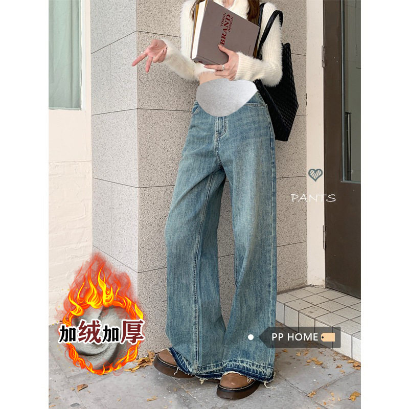 孕妇阔腿裤春秋外穿牛仔裤时尚宽松休闲直筒显瘦潮妈托腹孕妇裤