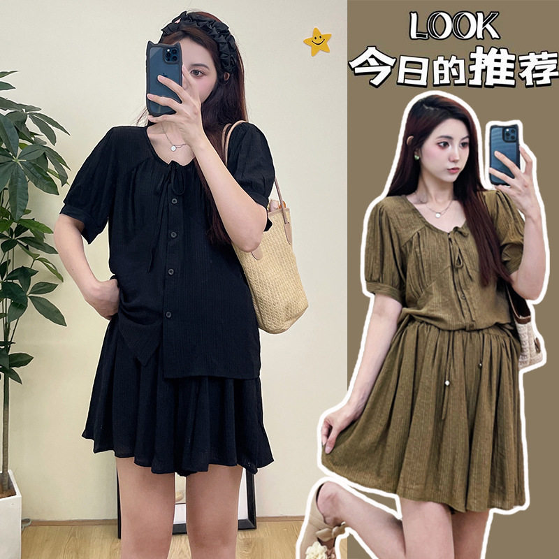 产后可穿孕妇套装2024夏季新款时尚洋气潮妈宽松上衣+显瘦阔腿裤