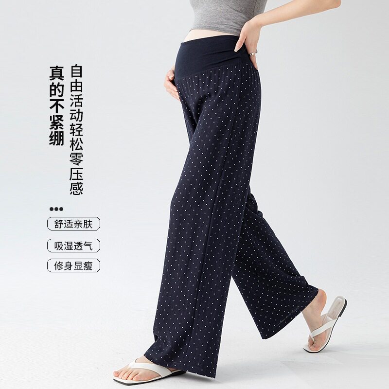 孕妇休闲裤  自在穿”原创波点休闲女微喇显瘦遛弯裤直筒拖地裤子