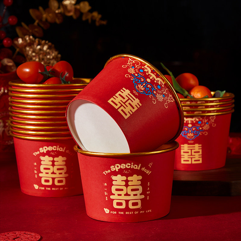 一次性碗结婚碗筷套装喜庆加厚喜碗婚宴婚礼餐具纸巾婚庆用品大全