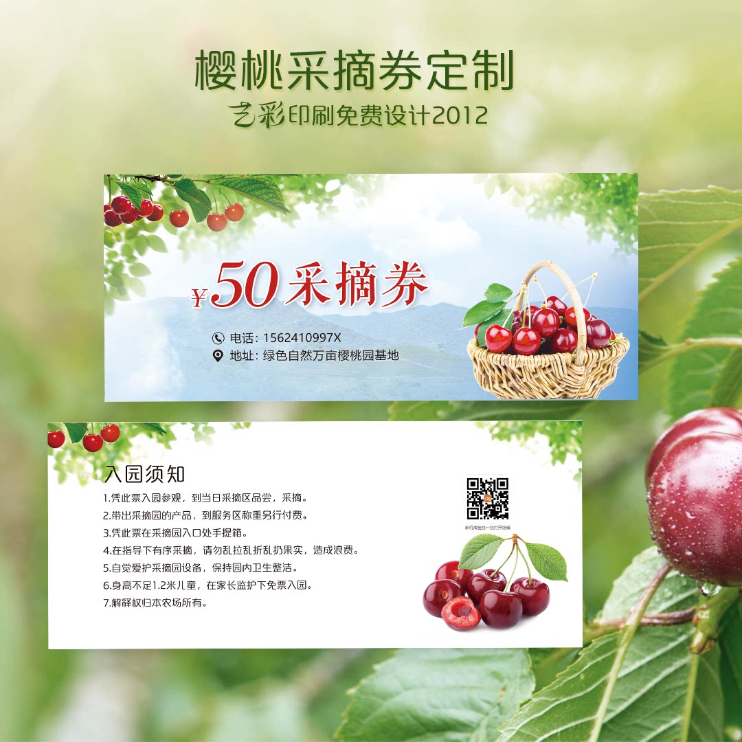 艺彩印刷免费设计水果樱桃代金券