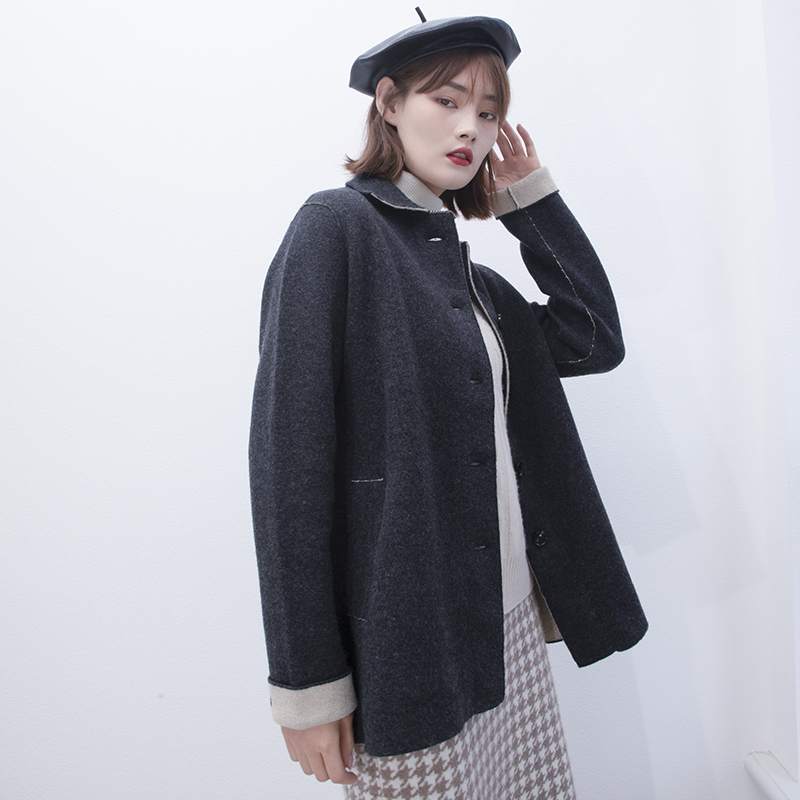 秋冬新款纯羊绒上衣立体剪裁外套