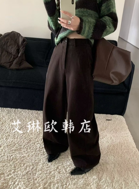 11.12~浅之夏QZX10596冬款后腰松紧百搭休闲抓绒阔腿裤长裤女