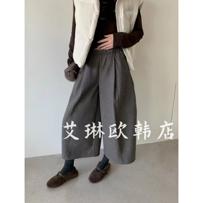 卡蔓OQQO韩标MM277-1冬松紧腰八分羊毛加绒休闲裤阔腿灯笼裤女