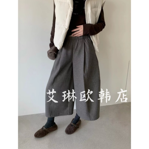 卡蔓OQQO韩标MM277-1冬松紧腰八分羊毛加绒休闲裤阔腿灯笼裤女