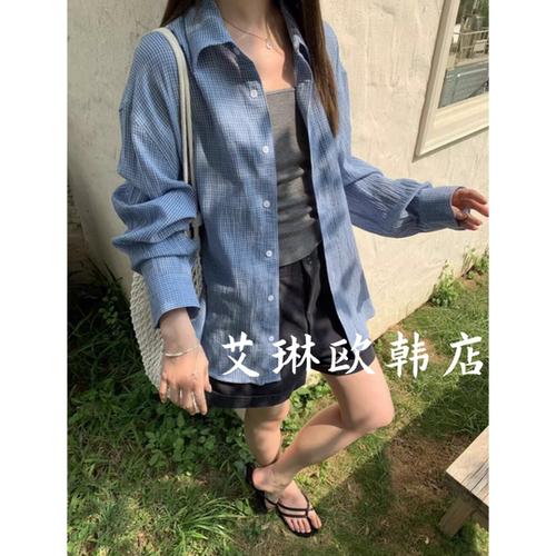 米鹿902夏款格子休闲宽松衬衫女