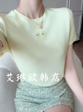 9208欧货夏款短袖小狗T恤女上衣