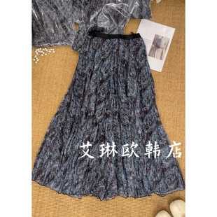 欧货气质松紧腰复古腰果花印花压褶半身裙女 新款 3.24 2268夏装