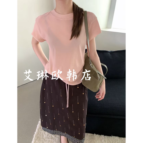 卡蔓OQQOMM718早秋丝绒短袖T恤女