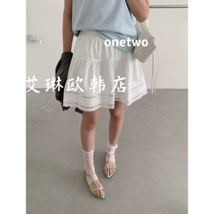 裙 甜美蕾丝边显瘦A字半身裙女短裙裤 2.27 onetwo15057韩系春款