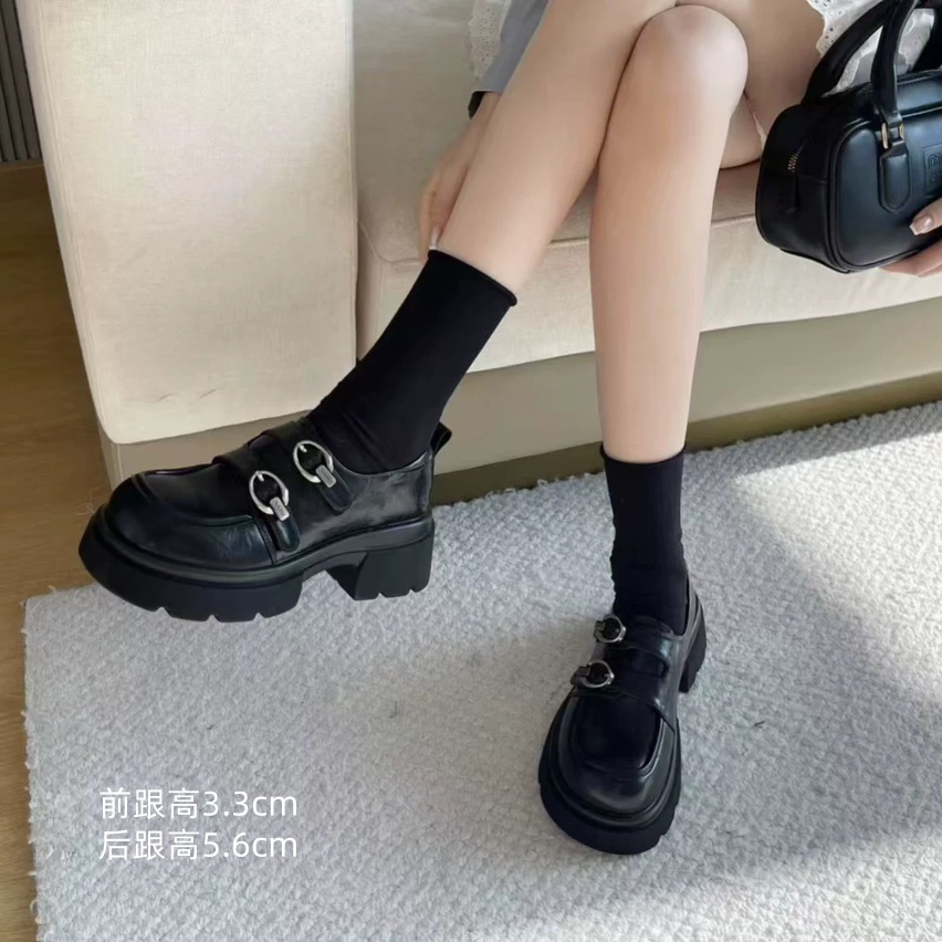 23H217黑色jk皮鞋粗跟单鞋女百搭