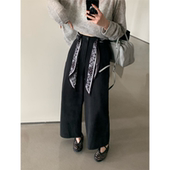 女 休闲裤 福利不退浅之夏QZX10513秋款 丝巾腰带高腰显瘦直筒阔腿裤