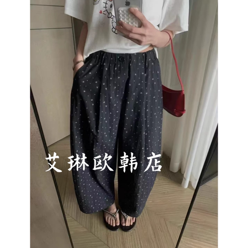 月亮家3387夏款碎花休闲裤女