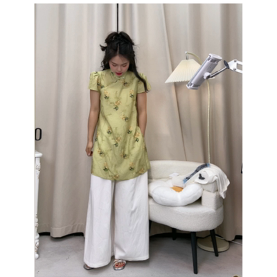 1713新中式旗袍上衣阔腿裤套装