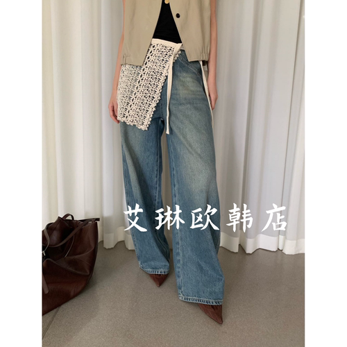 2967配屁帘高腰显瘦阔腿牛仔裤