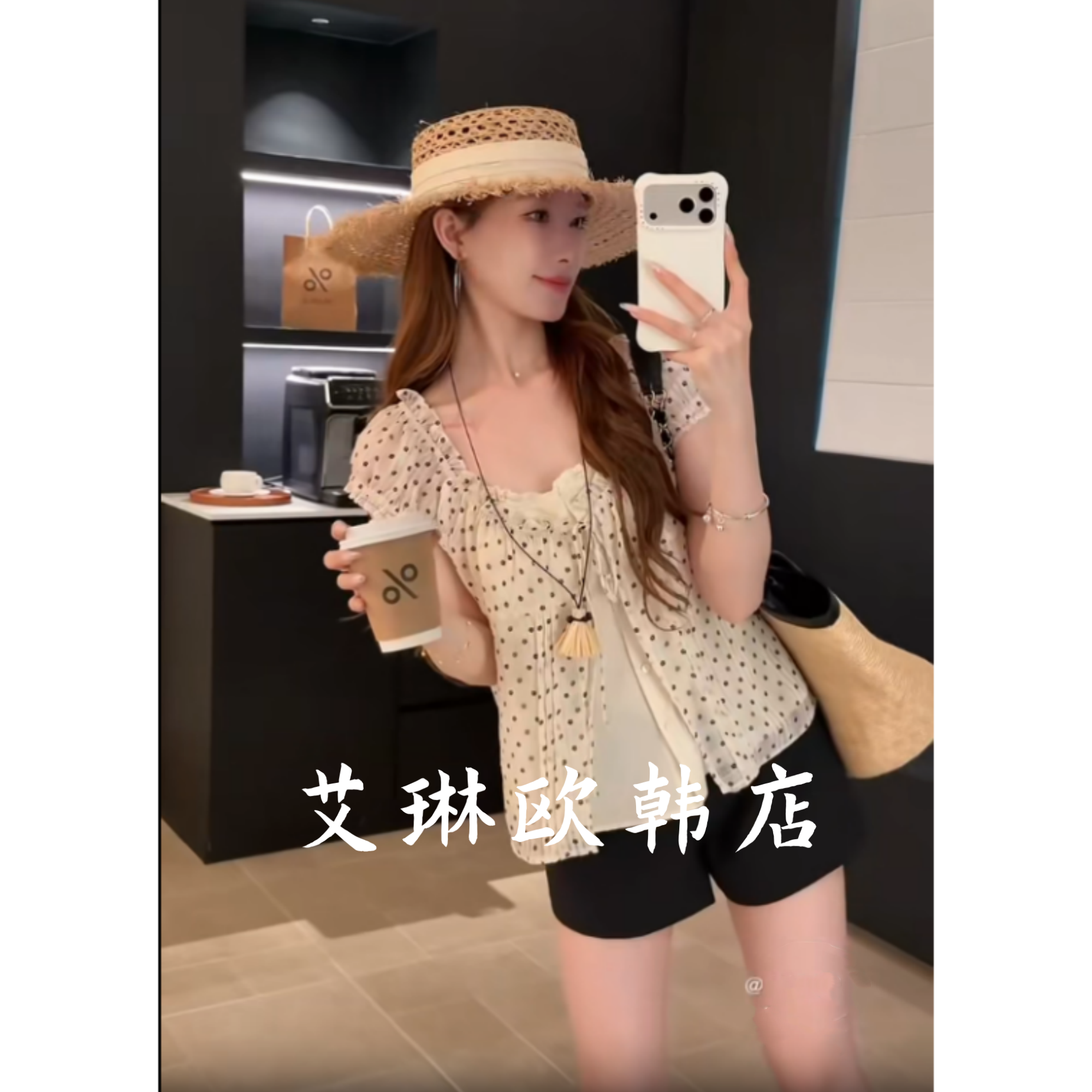 X.XIU新袖26071~夏韩系甜美假两件碎花绑带设计感短袖衬衫上衣女